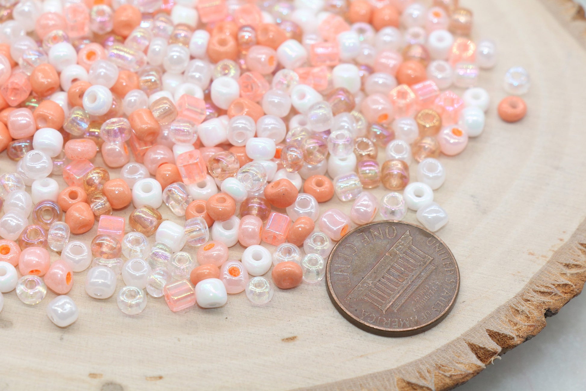 Mix Peach and White Glass Seed Beads, Size 4mm 6/0 Glass Seed Beads, Multicolor Seed Beads, Rocailles Beads, Bracelet Beads #3112