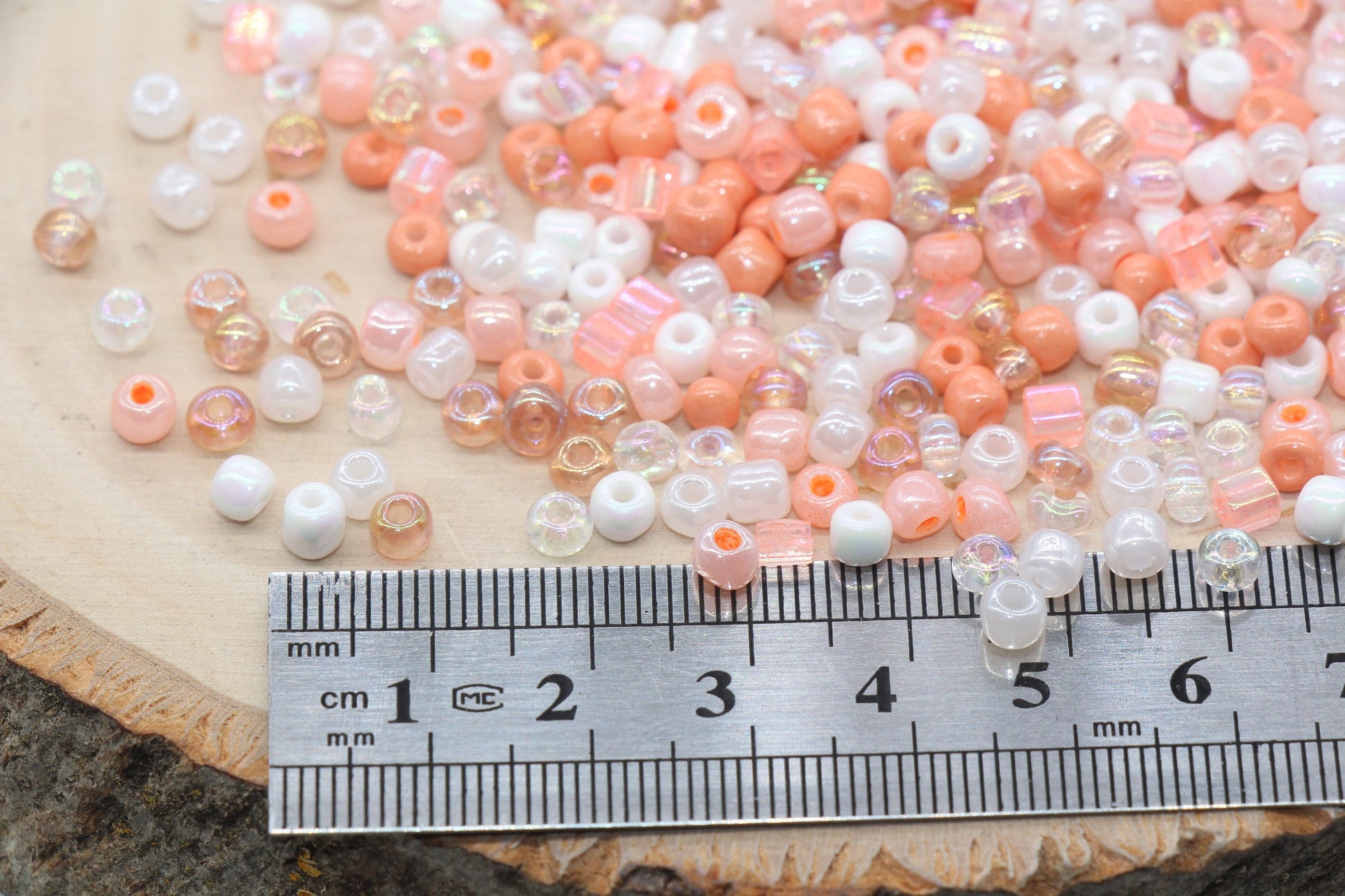 Mix Peach and White Glass Seed Beads, Size 4mm 6/0 Glass Seed Beads, Multicolor Seed Beads, Rocailles Beads, Bracelet Beads #3112