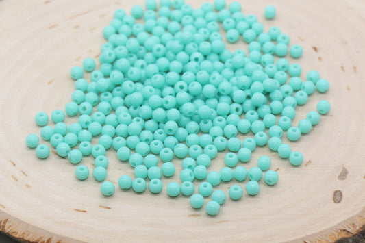 4mm Aqua Green Round Beads, Acrylic Gumball Beads, Round Spacer Beads, Bubblegum Beads, Plastic Round Smooth Bead, Bracelet Beads #1319