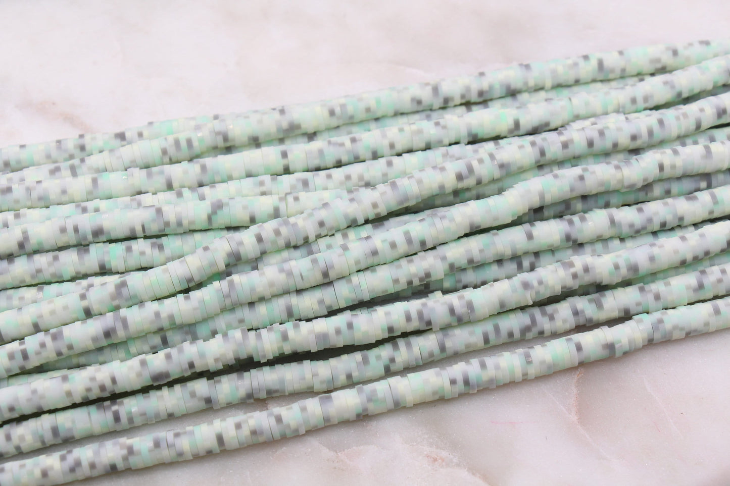 6mm Green and Gray Speckled Heishi Beads, Mix Dotted Speckled Polymer Clay Disc Beads, African Beads, Heishi Beads, Full Strand #600