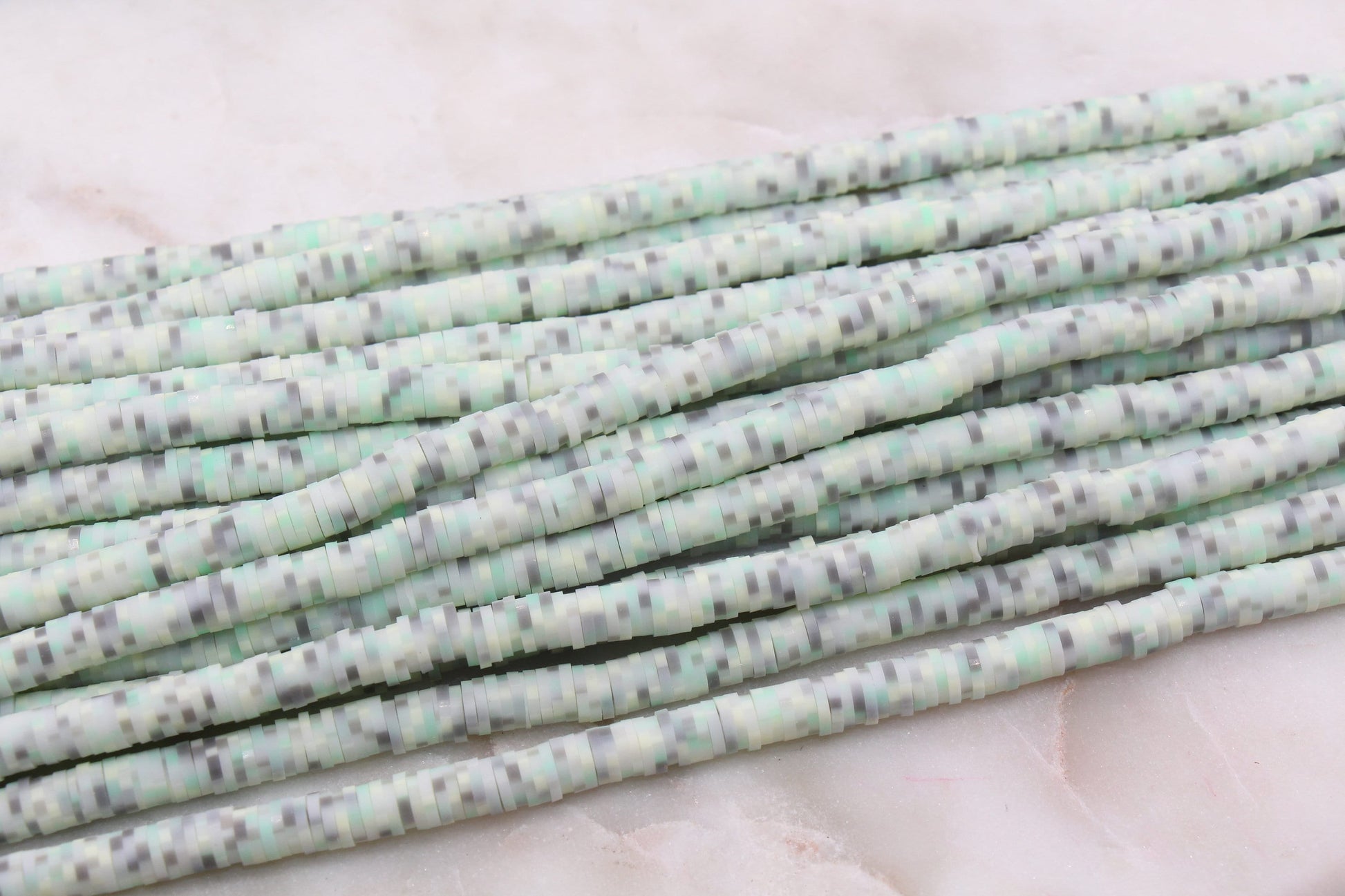 6mm Green and Gray Speckled Heishi Beads, Mix Dotted Speckled Polymer Clay Disc Beads, African Beads, Heishi Beads, Full Strand #600
