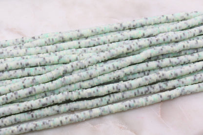 6mm Green and Gray Speckled Heishi Beads, Mix Dotted Speckled Polymer Clay Disc Beads, African Beads, Heishi Beads, Full Strand #600